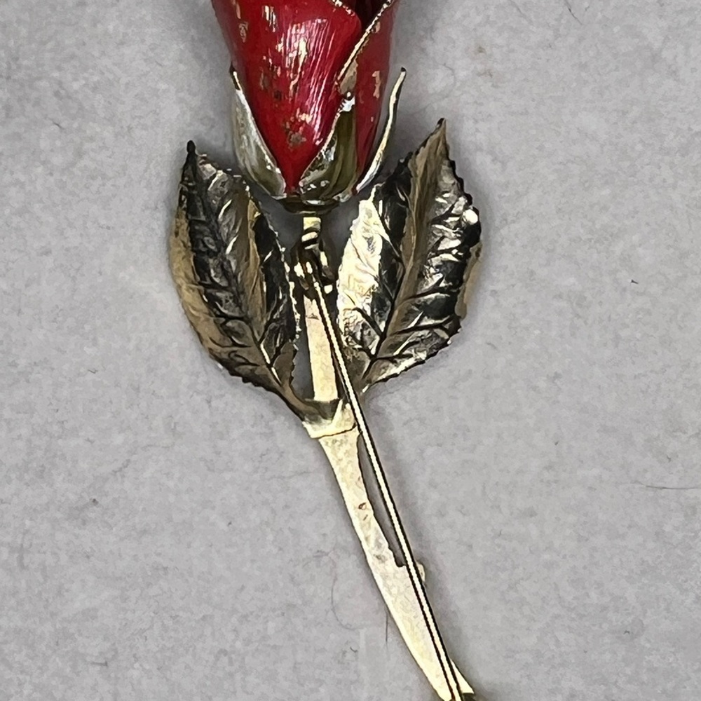 Lot of three vintage flower brooches, gold & enamel, great for Valentine’s Day! - Picture 11 of 17